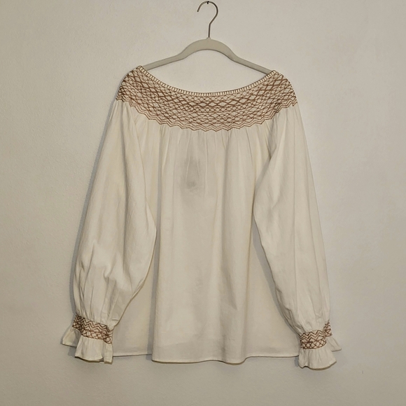 FAHERTY Laura Embroidered Peasant Top Women's XL Smock Tassel Boho Cottage - Picture 7 of 12